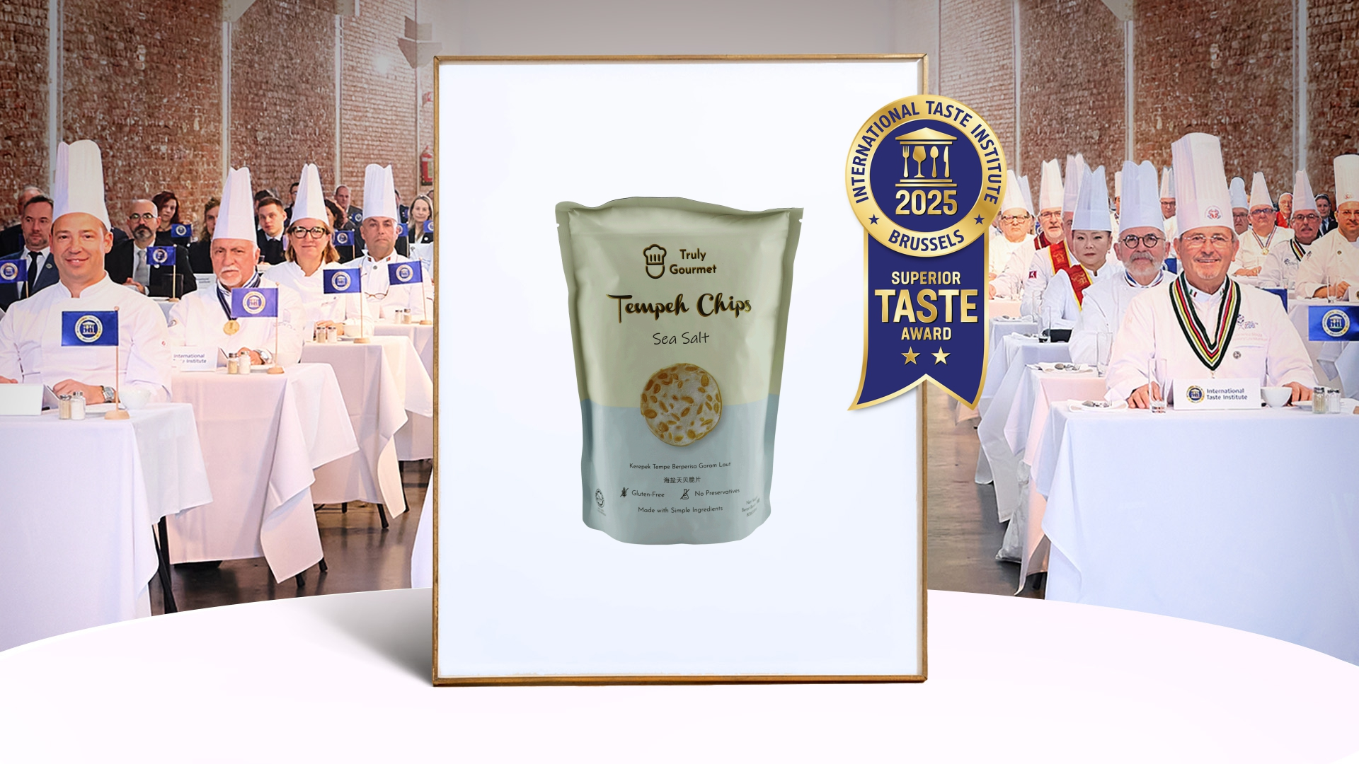 Truly Gourmet – Sea Salt Tempeh Chips (3) Truly Gourmet Sea Salt Tempeh Chips in packaging – vegan, halal-certified, award-winning snack