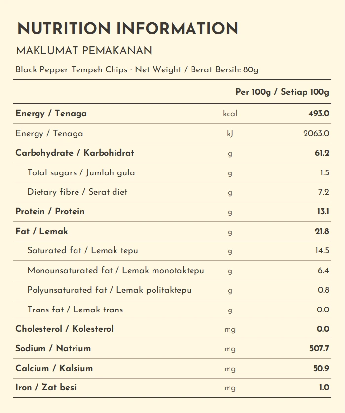 black pepper tempeh chips nutrition information