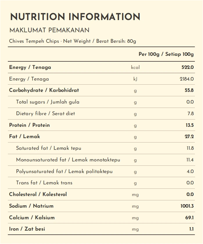 Chives Tempeh Chips nutrition information