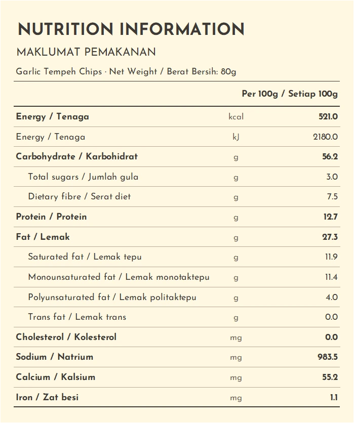 garlic tempeh chips nutrition information