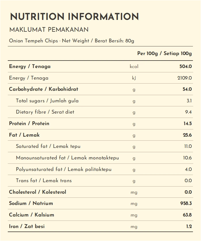 onion tempeh chips nutrition information